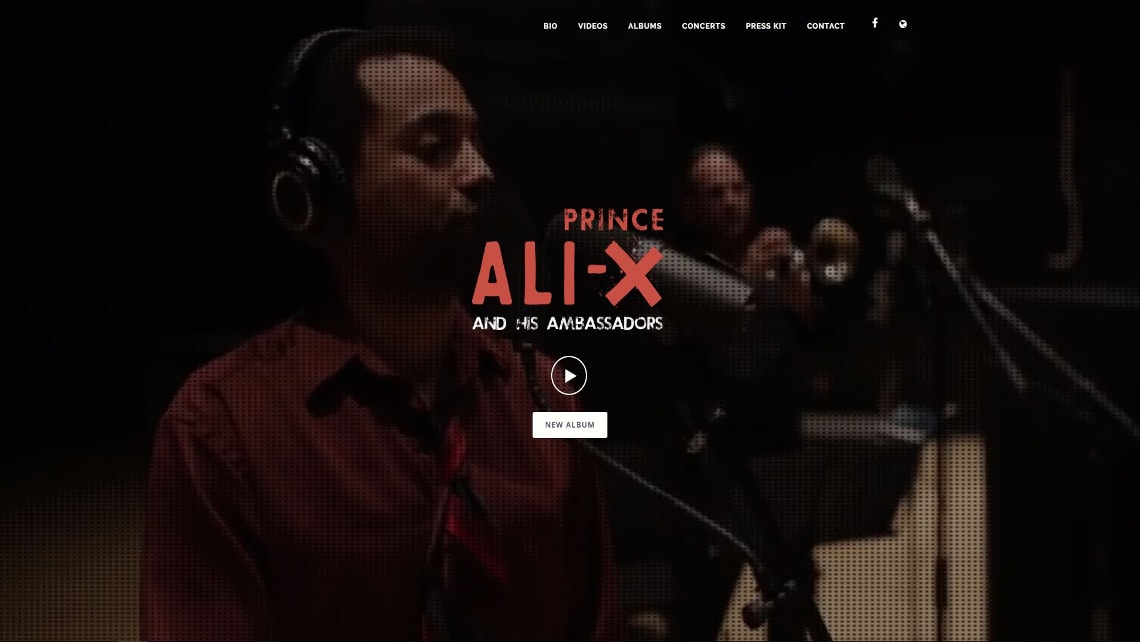 Picture of the website design for Prince Ali-X and his Ambassadors. Created by Musicos Productions