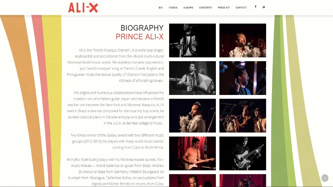 Picture of the website design for Prince Ali-X and his Ambassadors. Created by Musicos Productions